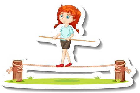 girl balancing   rope cartoon character sticker  vector art  vecteezy