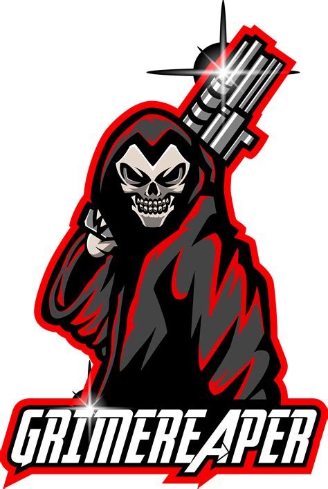 grim reaper esport mascot logo holding gun  visink thehungryjpeg