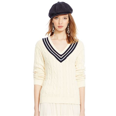 ralph lauren cotton  neck cricket sweater  natural lyst