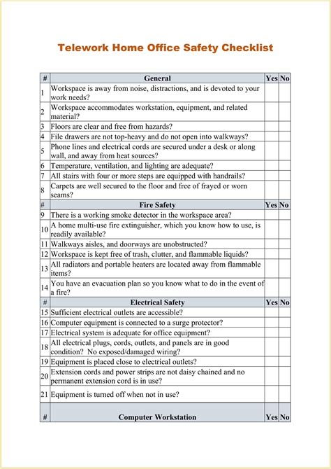 sample telework home office safety checklist template geneevarojr