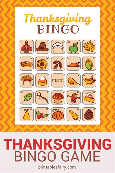 thanksgiving printable bingo game  printables fairy