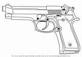 M9 Drawing 9mm Beretta Pistol Draw Step sketch template