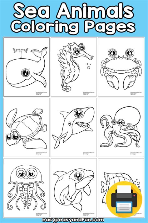 sea animals coloring pages easy peasy  fun membership