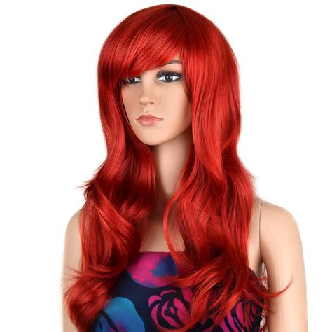 buy ecvtop wigs   wavy curly cosplay wig women wig long hair heat resistant wig red