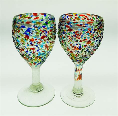 Wine Glasses Hand Blown Pebble Confetti 2
