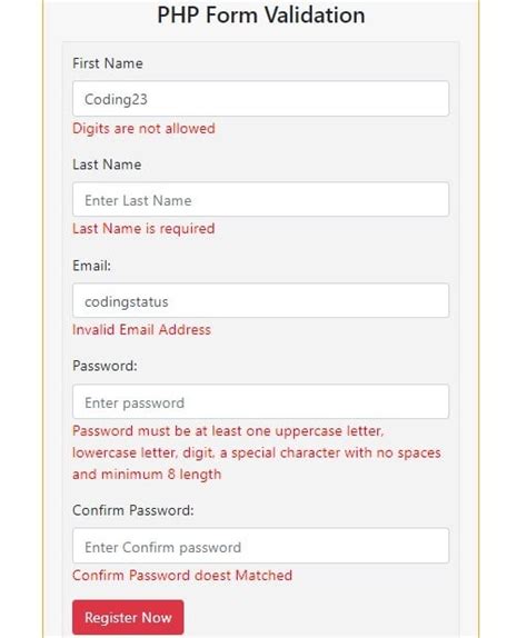 php form validation codingstatus