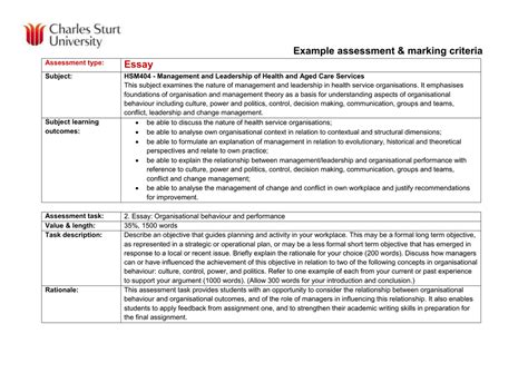 assessment marking criteria essay