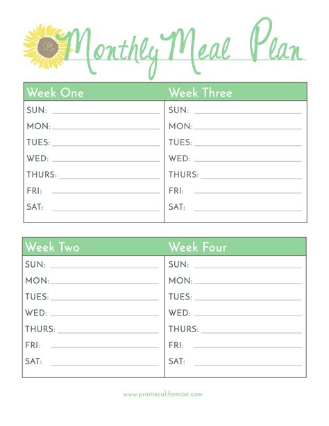 monthly meal planner  printable printabledietplancom