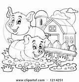Clipart Sty Pig Barnyard Outlined Pigs Illustration Happy Coloring Royalty Visekart Vector Template Pages sketch template