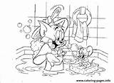 Jerry Coloring Bath Tom Pages Having Printable Color sketch template