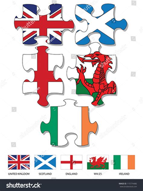 Five Jigsaw Pieces Filled Uk Scottish Stock Vector
