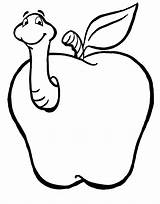 Apple Coloring Sheet Pages Fruit Kids Printable Worm sketch template