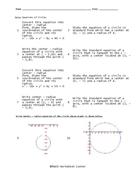 equations  circles worksheet   grade lesson planet