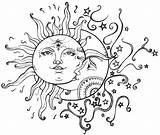 Moon Sun Drawing Stars Drawings Boho Tattoo Bohemian Etsy Transparent Positive Shirt Imgkid Tattoos Vibes Getdrawings Vinyl sketch template