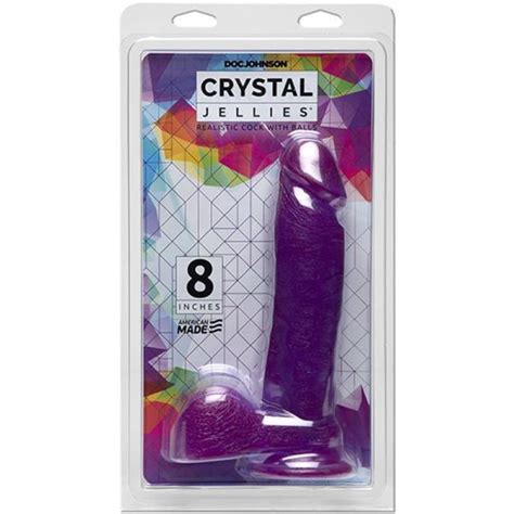 crystal jellies ballsy cock 8 inches purple dildo on
