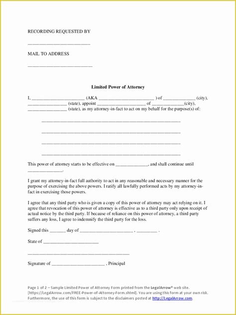 power  attorney template  limited power  attorney form