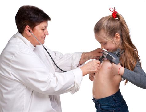 Senior Doctor Listening Girl With Stethoscope Stock Image Image 29307331