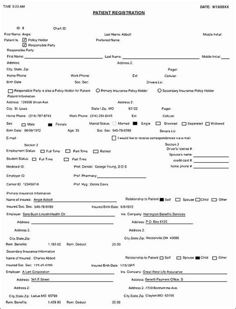 blank registration form template lovely    blank medical chart