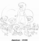 Babysitting Clipart Mother Royalty Supervising Daycare Provider Playing Children Rf Illustrations Bannykh Alex sketch template