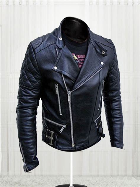 mens slim fit biker black leather jacket