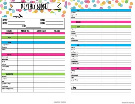printable monthly budget calendar retybright