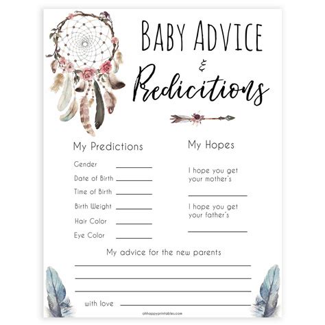 baby advice predictions card boho dreams printable baby games