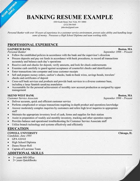 resume format banking resume template