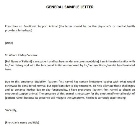 emotional support animal letter sample