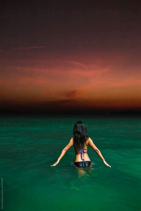 Girl Going Night Swimming In The Ocean By Soren Egeberg Night