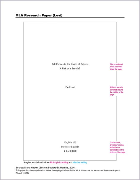 cover page mla format template