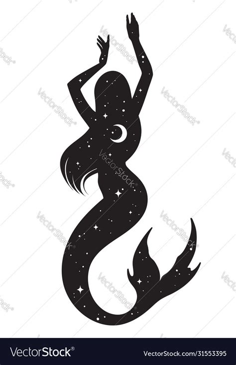 beautiful mermaid silhouette  crescent moon vector image