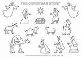 Nativity Coloring Christmas Pages Printable Story Scene Bible Colouring Clipart Kids Crib Color Figures Print Set Stable Manger Animals Also sketch template