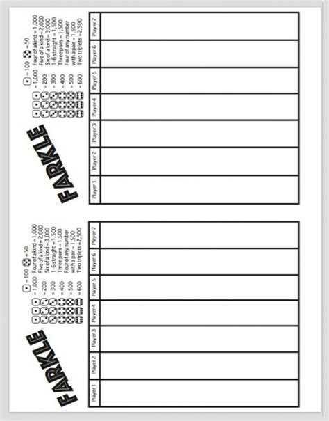 farkle score sheets printable printable templates