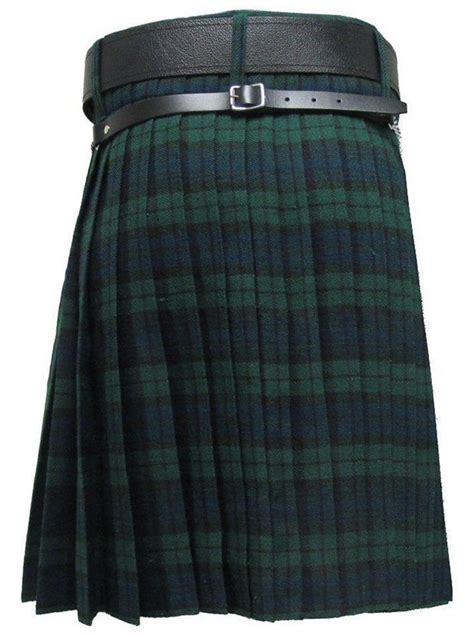 Size 42 Traditional Highland Black Watch Tartan Kilt Scottish Black