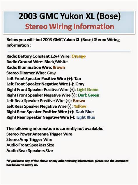 wiring diagrams   manual ebooks  gmc yukon xl bose stereo wiring information