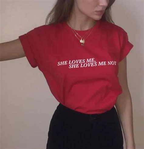 She Love Me Not Letter Print Short Sleeve O Neck Summer Cotton T Shirt