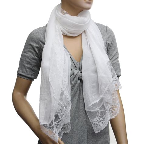 eas woman scarves chiffon lace scarf wrap scarf white  womens