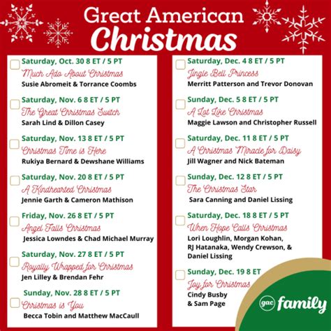 gac family great american christmas holiday tv schedule archives