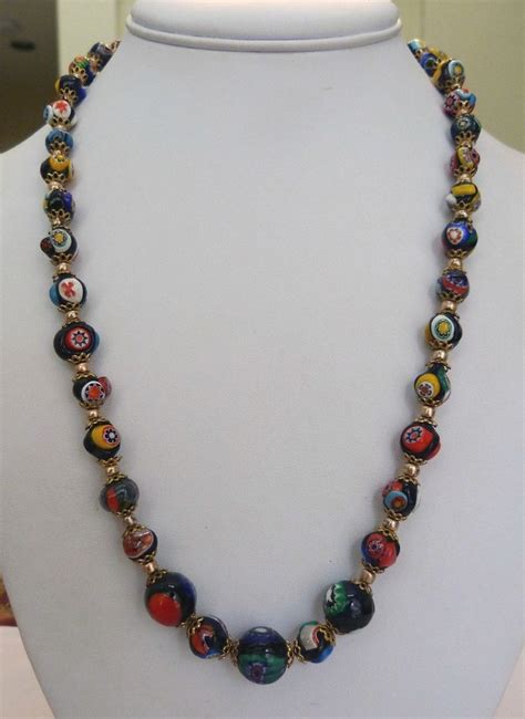 Vintage Venetian Murano Italy Millefiori Graduated Glass Bead Necklace