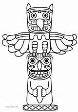 Totem Pole Coloring Drawing Pages Printable Native American Poles Totems Kids Cool2bkids Wooden Raven Symbols sketch template