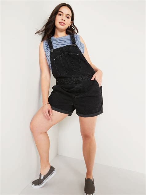 slouchy workwear black jean short overalls for women 3 5 inch inseam