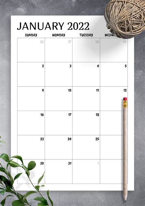 printable minimal monthly calendar
