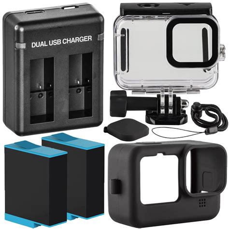 gopro hero hero  black essential action accessory bundle includes  extra batteries dual