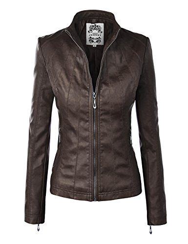 Faux Leather Zip Up Fitted Moto Biker Jacket By Mbj 18
