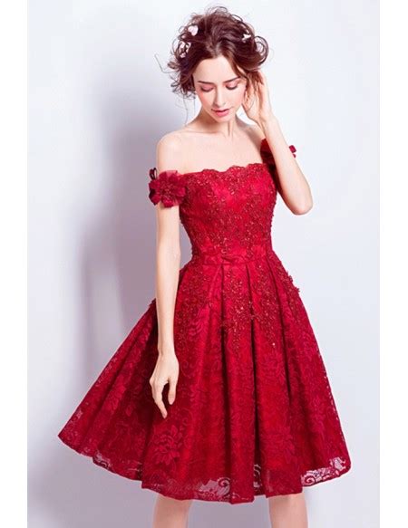 Off The Shoulder Red Short Wedding Dresses Lace Reception