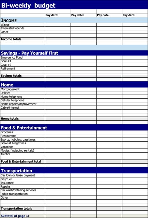 budget calendar template collection