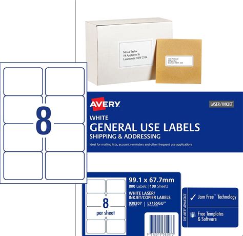 Avery L7165gu General Use Inkjet Copier Laser Labels White 8 Per Page