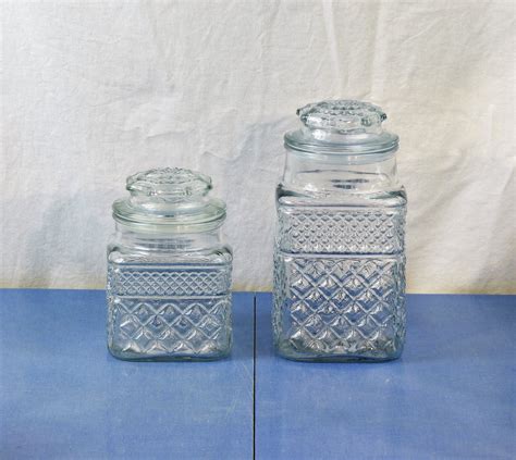 vintage glass canisters  square anchor hocking clear etsy glass