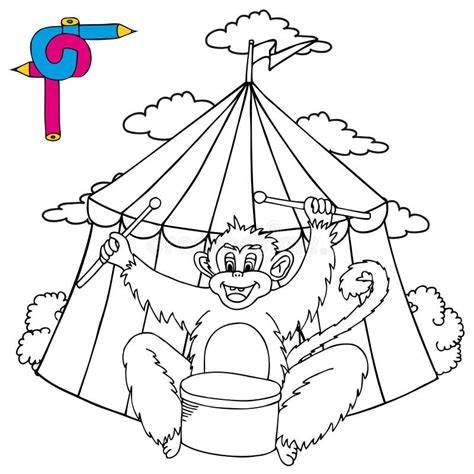 coloring image circus  monkey stock vector illustration  mammal