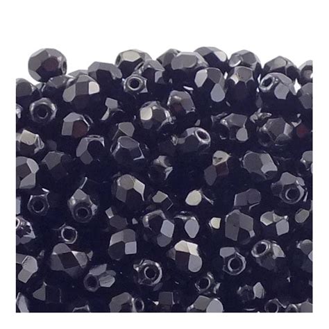 4mm Czech Faceted Round Glass Jet The Bead Shop